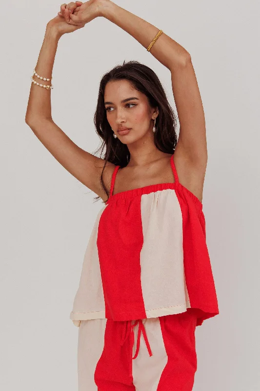 Dream Girl Braided Strap Contrast Top Tomato Red