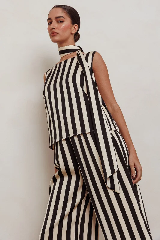 Love Galore Striped Sleeveless Top Black/Beige