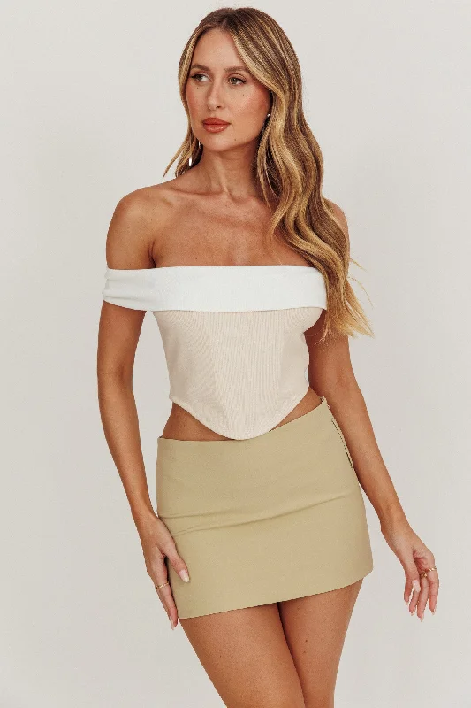 Spill The Tea Off-Shoulder Top Beige/White