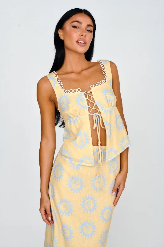 Sun Days Laced Bust Top Sun Lemon