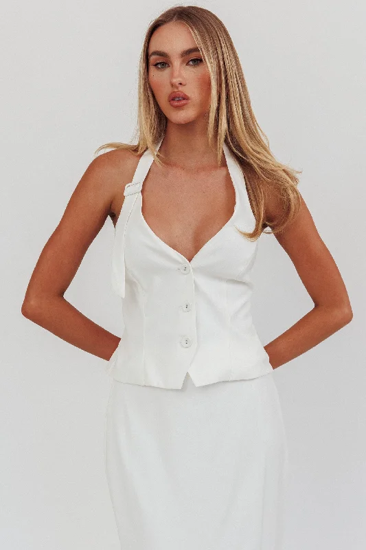 Tammi Halter Buckle Vest Top Off White