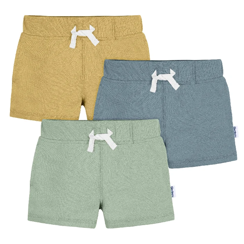 3-Pack Baby & Toddler Boys Tan, Blue, & Green Knit Shorts