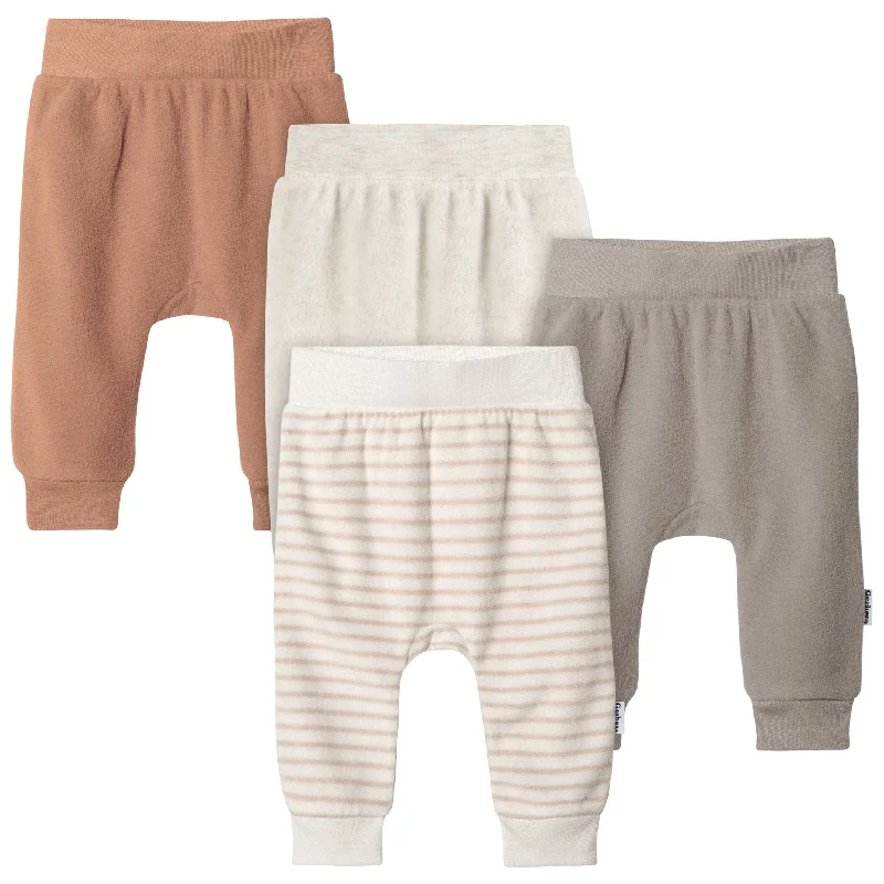 4-Pack Baby Neutral Oatmeal Heather and Stripes Fleece Pants