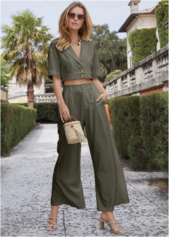 Flare Leg Suiting Set - Olive