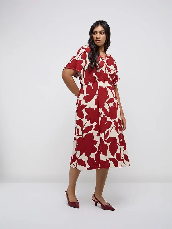 Gia Red Floral Printed A-Line Dress