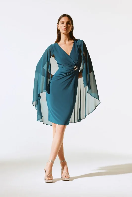 Joseph Ribkoff Chiffon Cape V-Neck Sheath Dress 243701