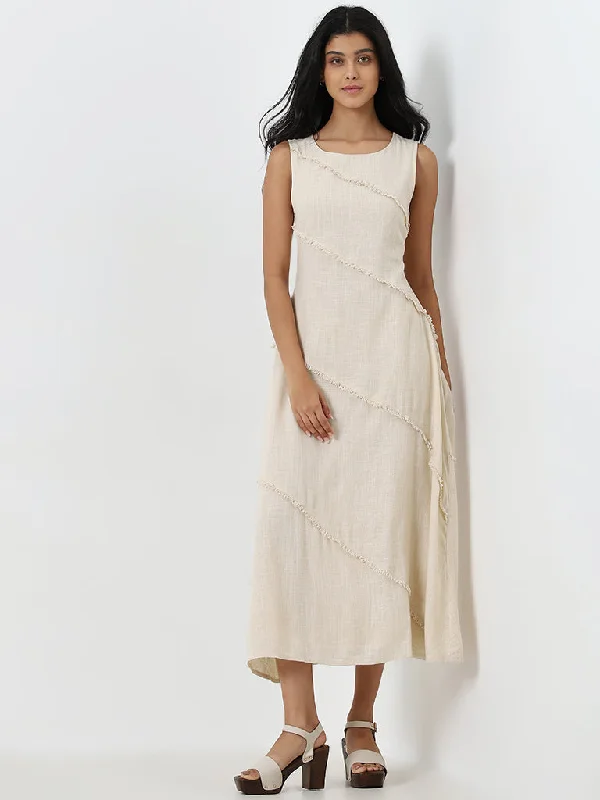 LOV Beige Sleeveless A-Line Midi Dress