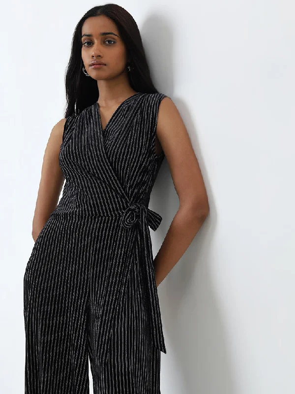 Wardrobe Black Striped Design Jumpsuit