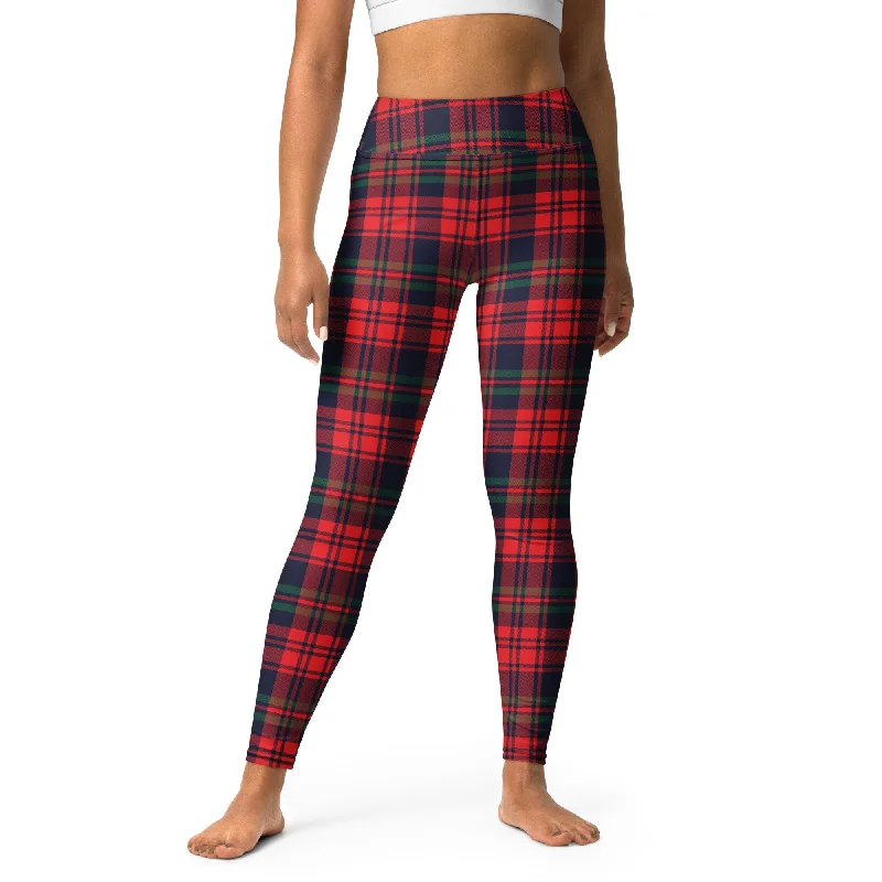 Christmas Plaid Holiday Leggings, Red Tartan UPF 50+ Sun Protection  SUP Swim Yoga