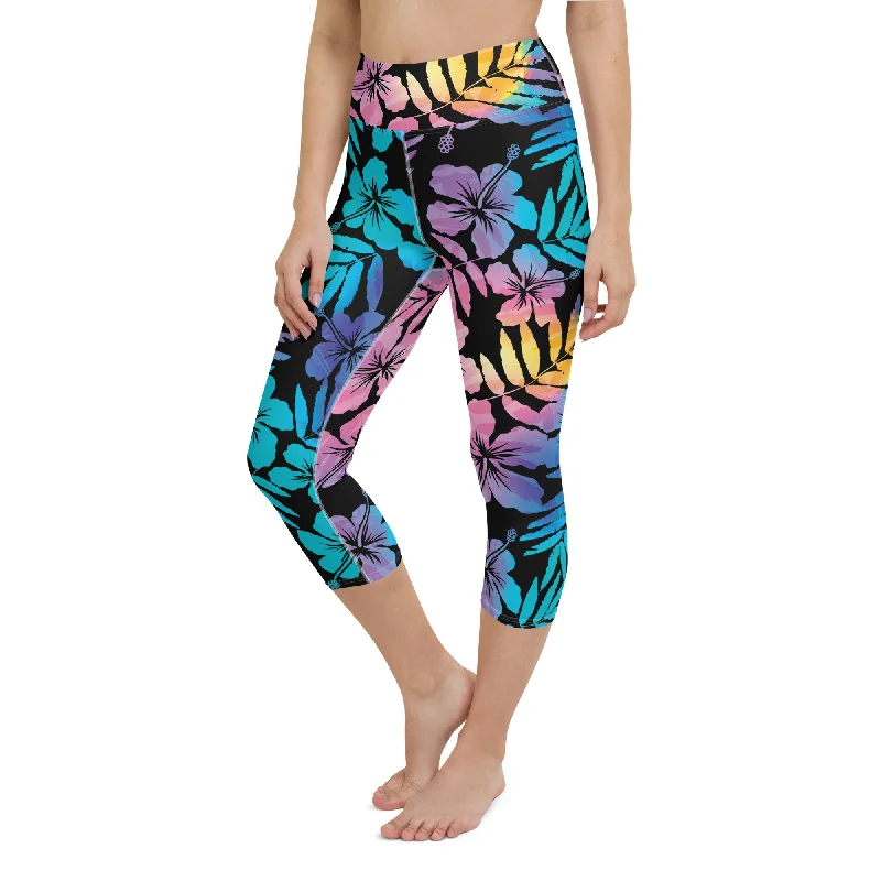 Surf, Paddleboard Swim Capri Leggings UPF 50 - Floral Hibiscus Hawaii