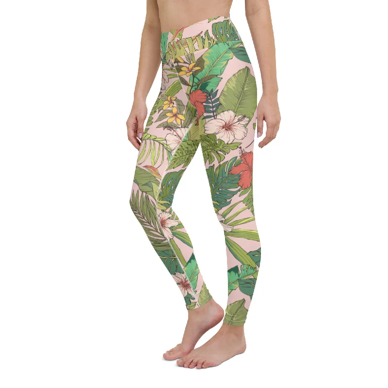 UPF 50 Vintage Tropical Floral Swim Leggings, SUP Paddle Board Surf