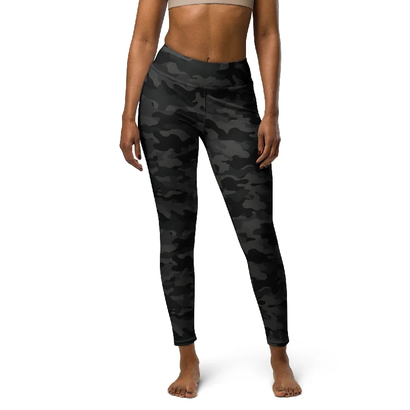 Women's High-Rise Black Camo Leggings, Swim, Paddle, Yoga