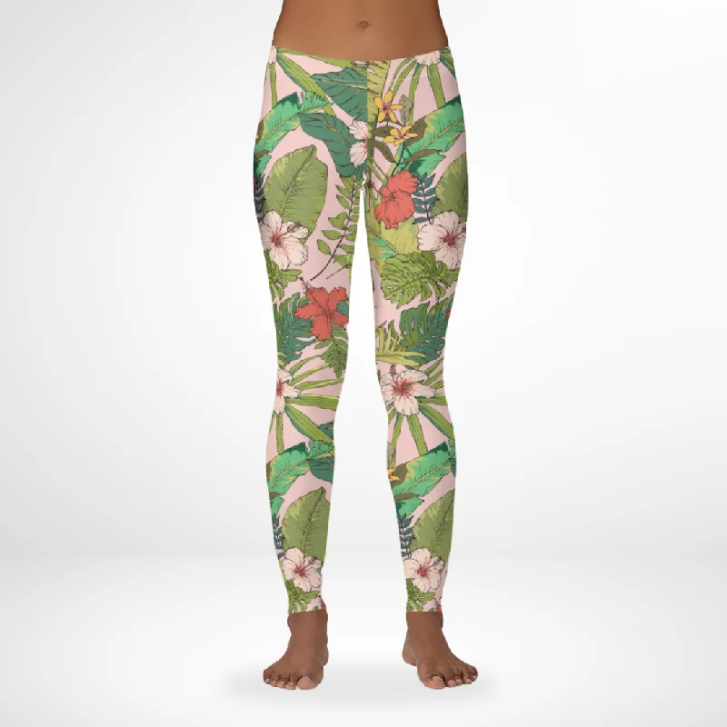 Women's Low, Mid-Rise UPF 50 Swim Leggings, Vintage Tropical Floral