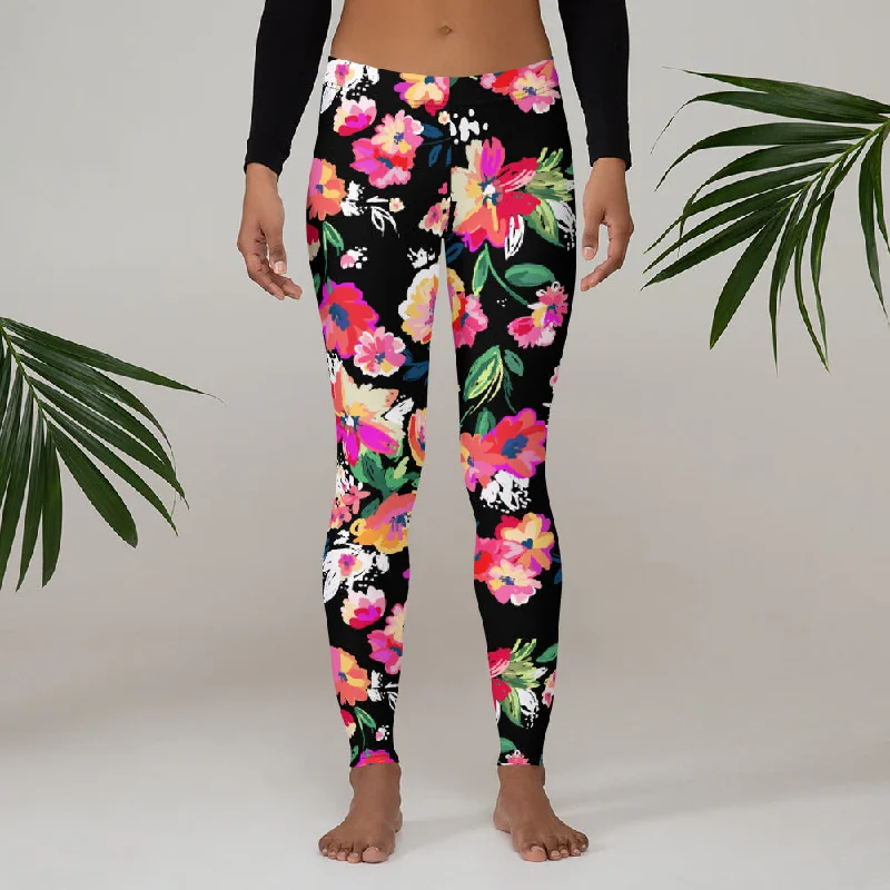 Women's Lower Mid-Rise Leggings, Rose Garden (Black)