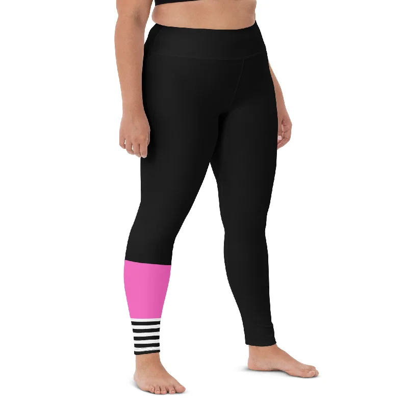 Women's Plus Size Swim, Surf, Paddleboard Leggings UPF 50 - Sporty Black & Pink