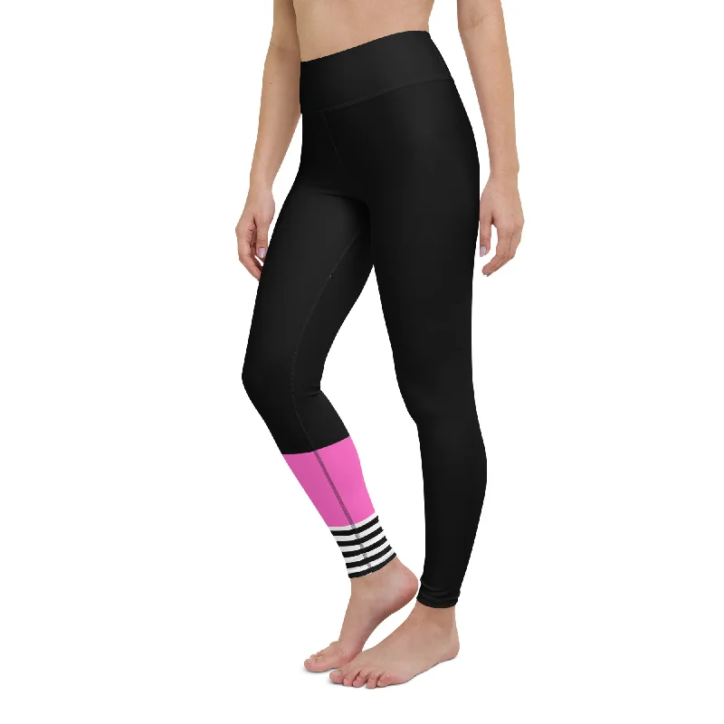 Women's Surf SUP Swim Leggings, UPF 50 - Sporty Black Pink