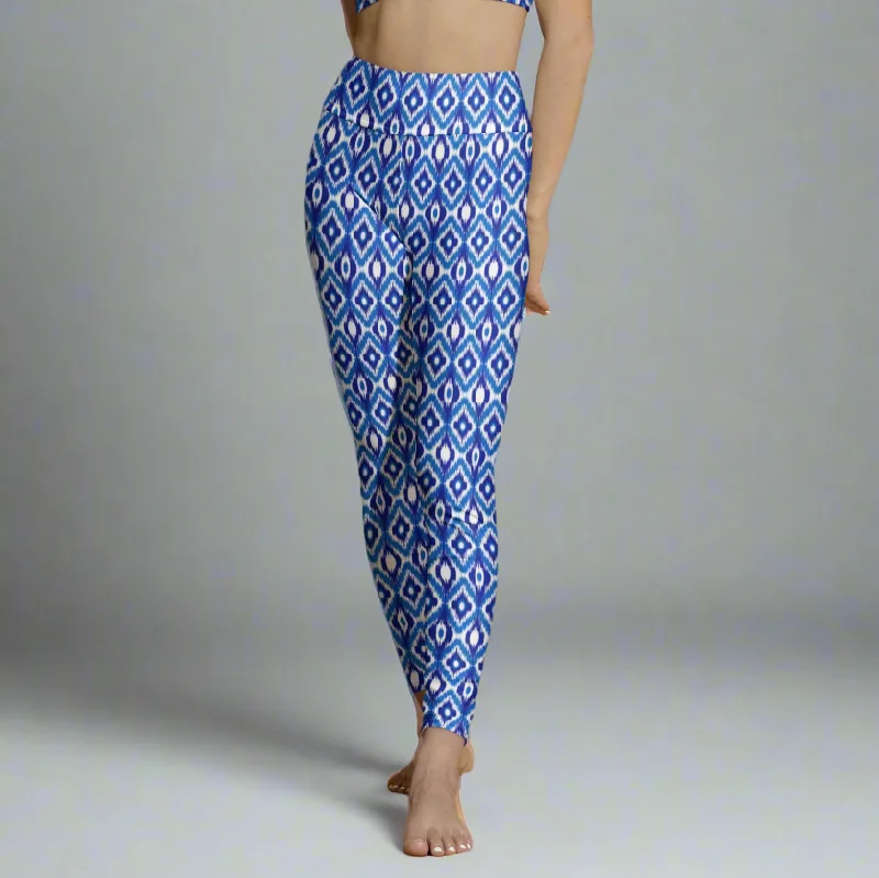 Women's Swim Leggings with Pockets, UPF 50+ Blue Ikat